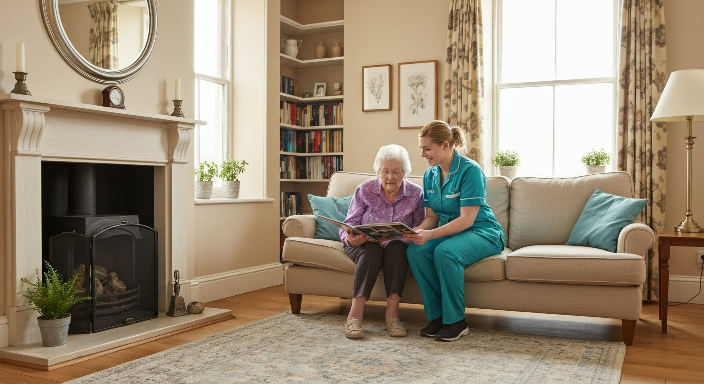 Quality Team Healthcare live-in carer with elderly client at home