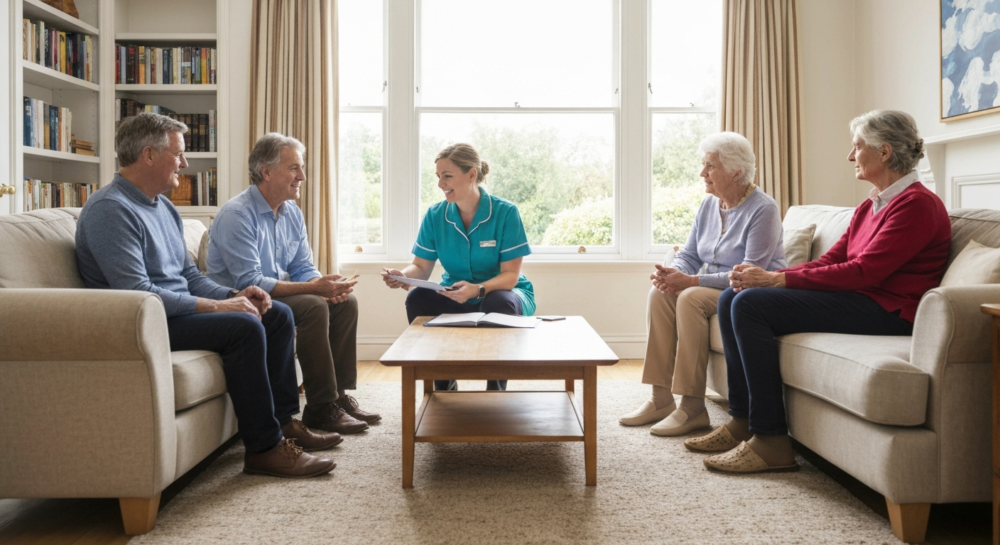 Quality Team Healthcare carer carrying out a free home care assessment with a couple in Sittingbourne Kent