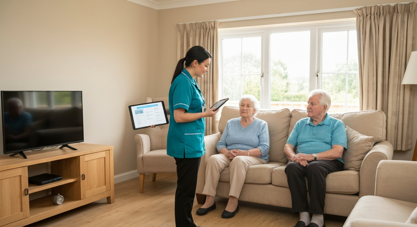 Quality Team Healthcare coordinator completing a free home care assessment with an elderly man in Sittingbourne