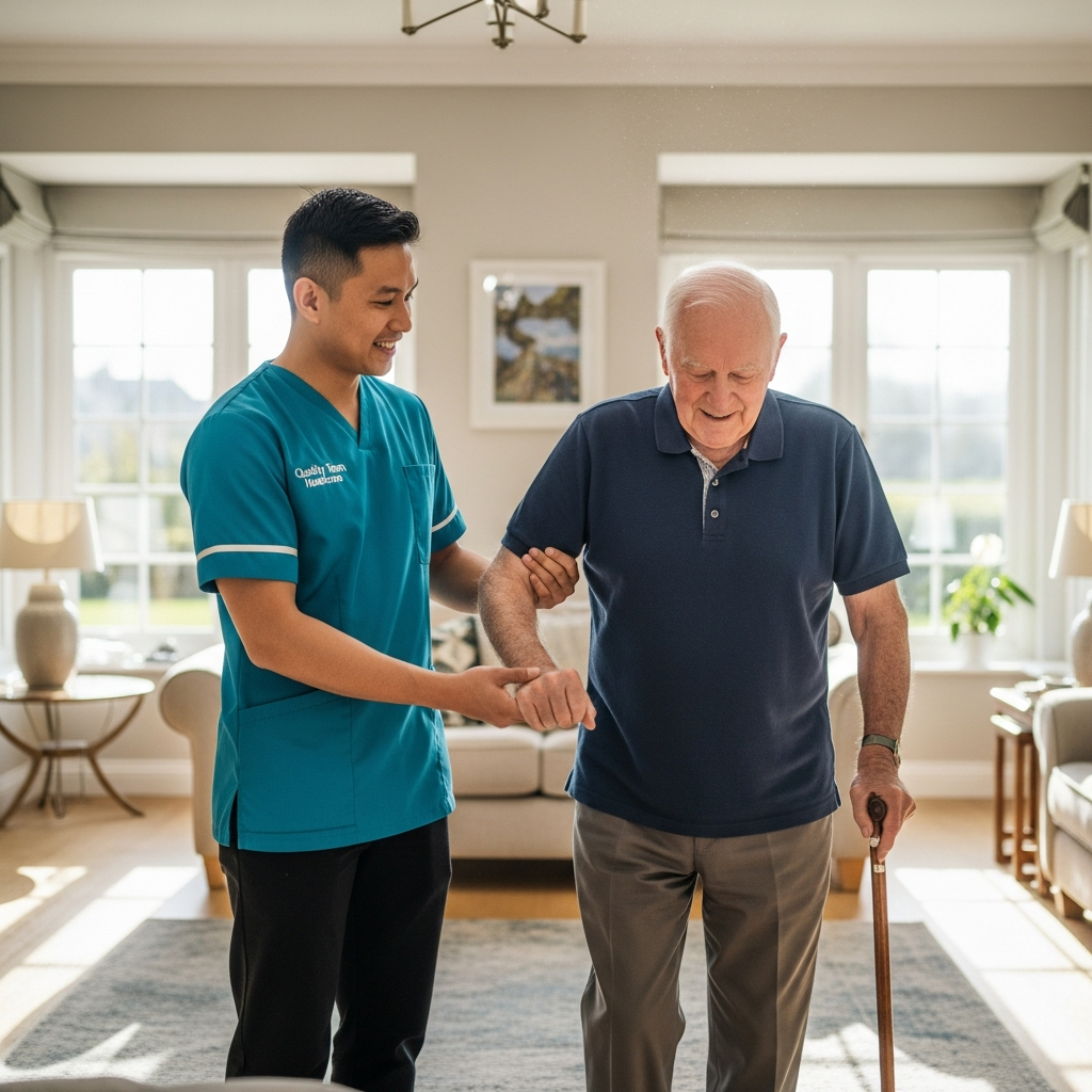 Quality Team Healthcare coordinator advising a family on home care services in Sittingbourne